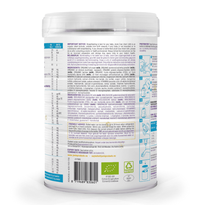 Jovie Stage 1 Organic Cow Milk Formula