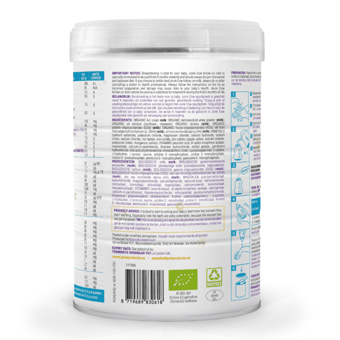 Jovie Stage 2 Organic Cow Milk Formula